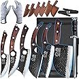 XYJ FULL TANG Camping Knives Set Chinese Butcher Vegetable Chef Knives Slice Boning Knives With Leather Sleeves&Roll Bag&Kitchen Tools