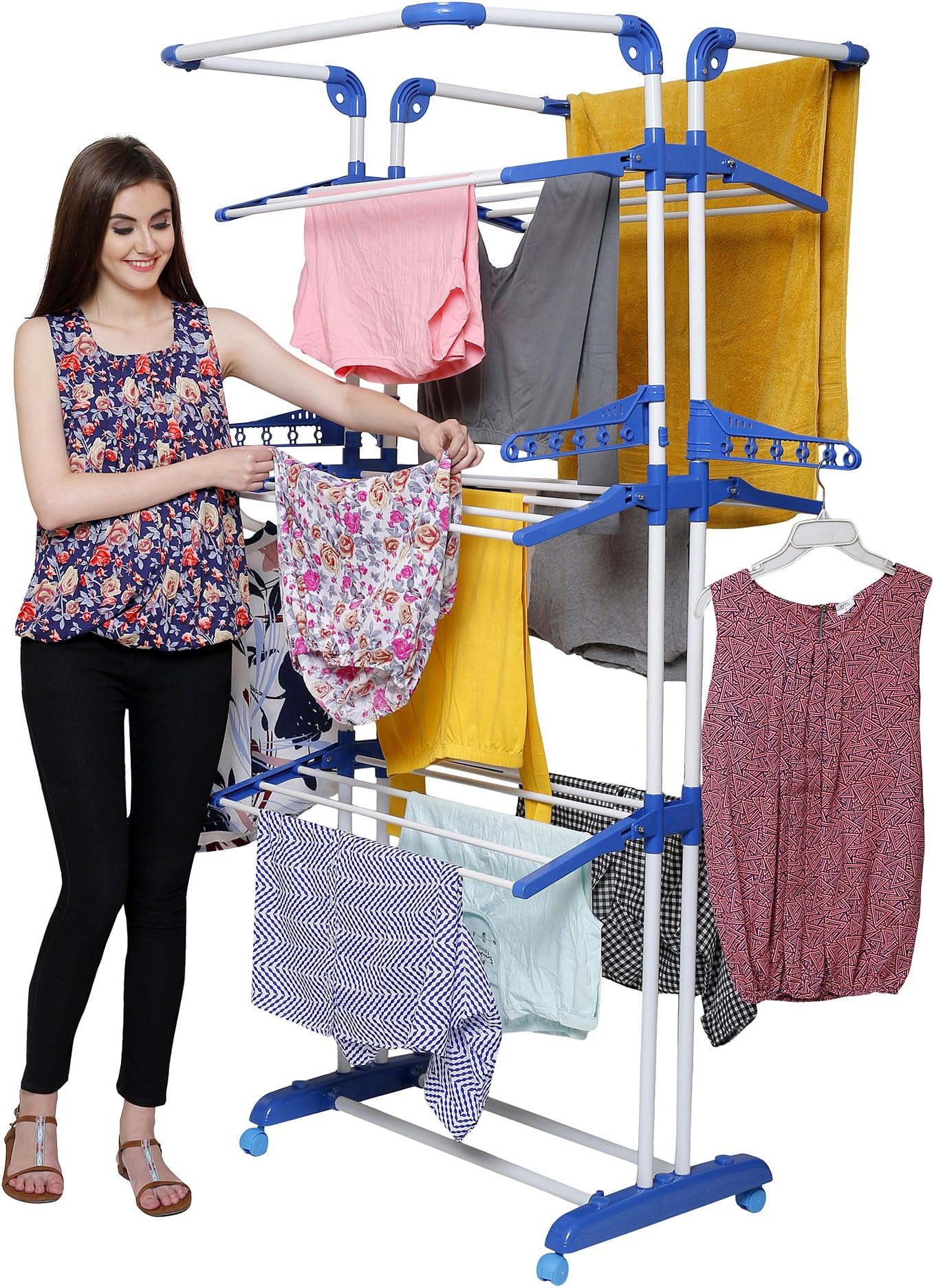 Meded Jumbo Size Multi Layer Steel Cloth Drying Stand Foldable with Wheels