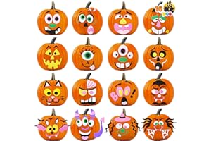 JOYIN 16 Packs Halloween Pumpkin Decorating Stickers Foam Craft Kit, Halloween Party Favors for Kids, Party Supplies Arts Activities, Jack O Lantern Face Sticker School Games Gifts