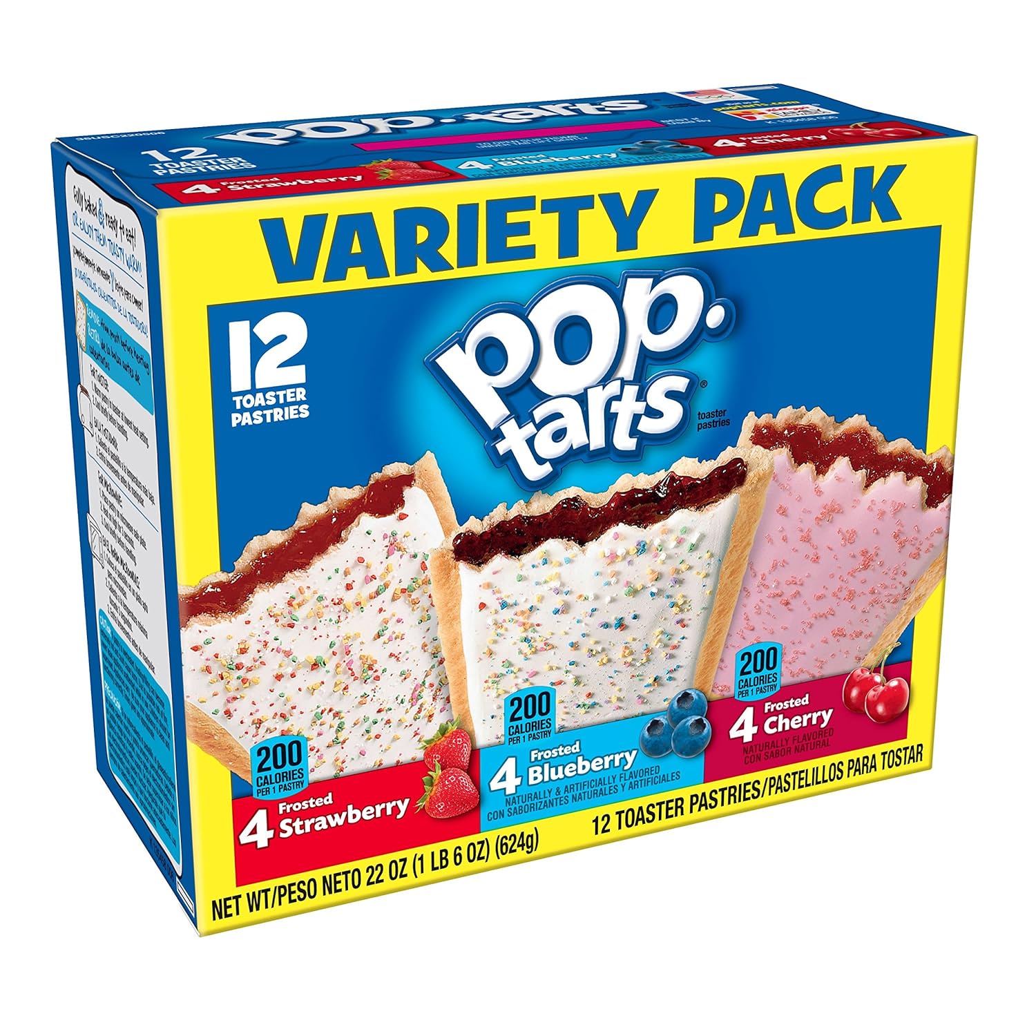 Pop-Tarts Breakfast Toaster Pastries, Flavored Variety Pack, Frosted Strawberry, Frosted Blueberry, Frosted Cherry, 22 oz (12 Count)