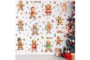 FAYOO 12 Sheets Christmas Gingerbread Wall Stickers Decorations, Xmas Wall Decals Holiday Gingerbread Candy Floor Wall Vinyl Stickers for Living Room Bedroom Home Office Decor