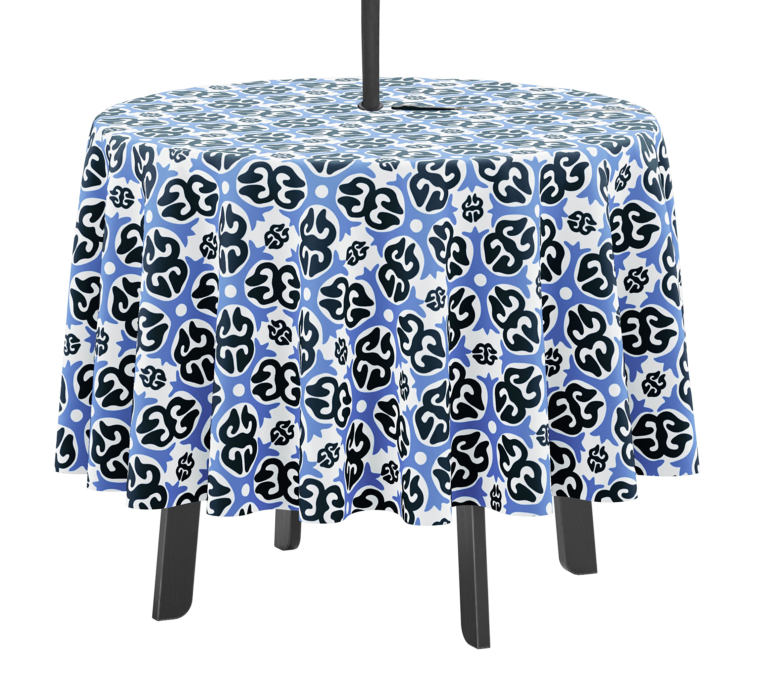 Vargottam Indoor/Outdoor Round Tablecloth 58 Inch Tablecloth with Umbrella Hole & Zip- Waterproof Table Cloth Table Covers for Backyard Table - Blue