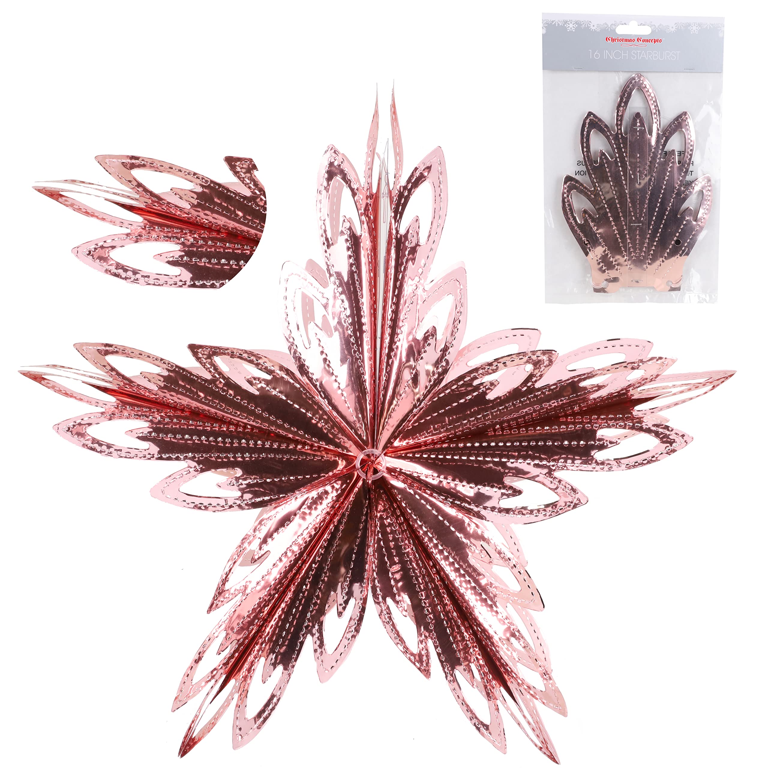 Christmas Concepts® 16” (1.3ft) Large Foil 3D Star Hanging Decoration – Christmas Trimming (Rose Gold)