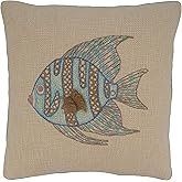 SARO LIFESTYLE Embroidered Fish Pillow Cover, Aqua, 18"