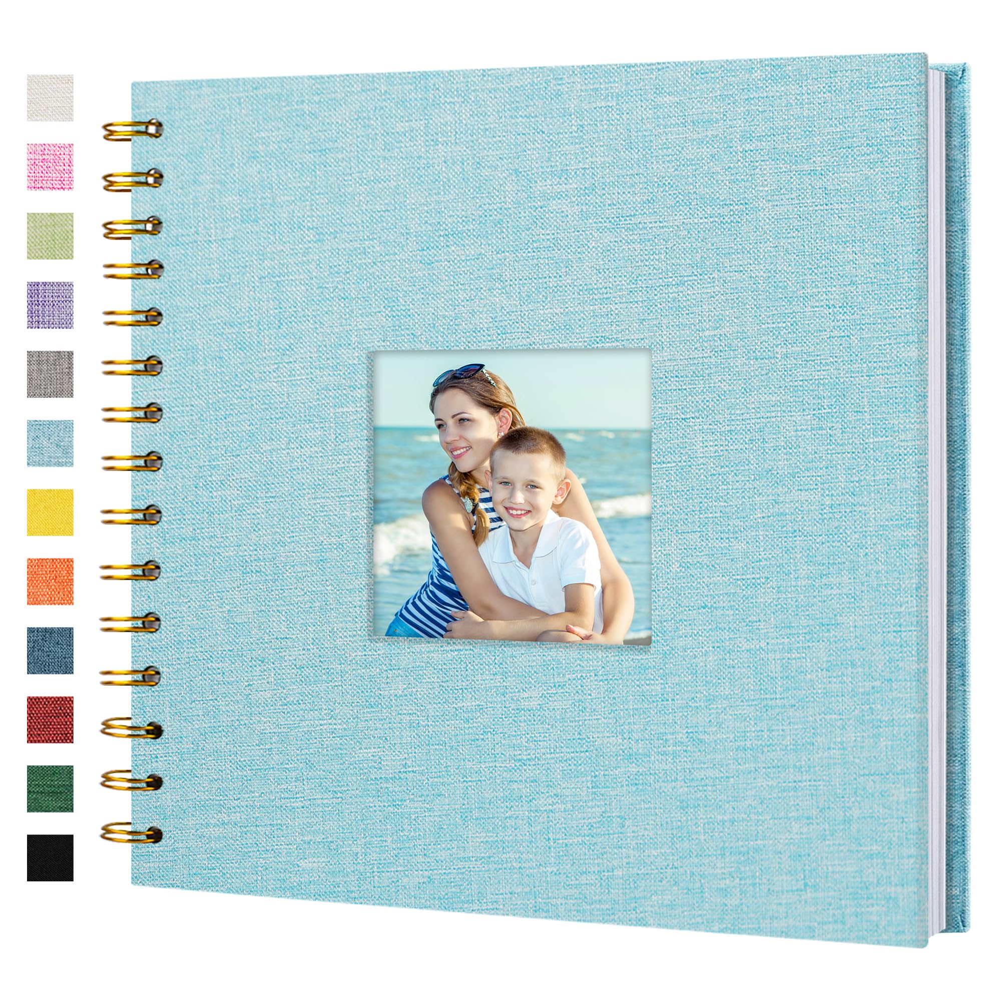 HIWHY Scrapbook Photo Album Linen Cover with DIY Window 20x20 CM White Inner Paper Memory Book with 20 Sheets/40 Pages Light Blue