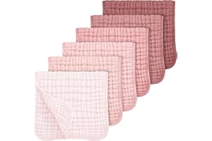 Looxii Muslin Burp Cloths Baby Girl 6 Pack - 20" x 10" - Ultra Soft & Absorbent, 6-Layer 100% Cotton for Spit Up & Drool- Gentle Baby Burping Cloth, Newborn Essentials Shower Gift Girl, Gradient Pink