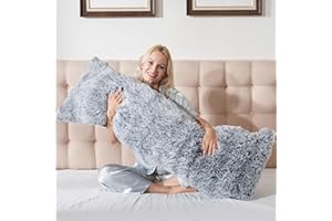 WSOFRLAC Cooling Body Pillow Case Cover with Zipper 20x54 Cooling Body Pillow Cases King Size Pillow Cases Fluffy Dark Gray Cool Long Body Pillows Cases for Adults Kids Side Sleeper Machine Washable