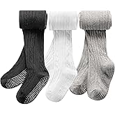 SPTRAMLE 3 Pack Toddler Tights, Non Slip Baby Tights for Girl (6 months-6 years), Knit Cotton Pantyhose Black White Pink Grey