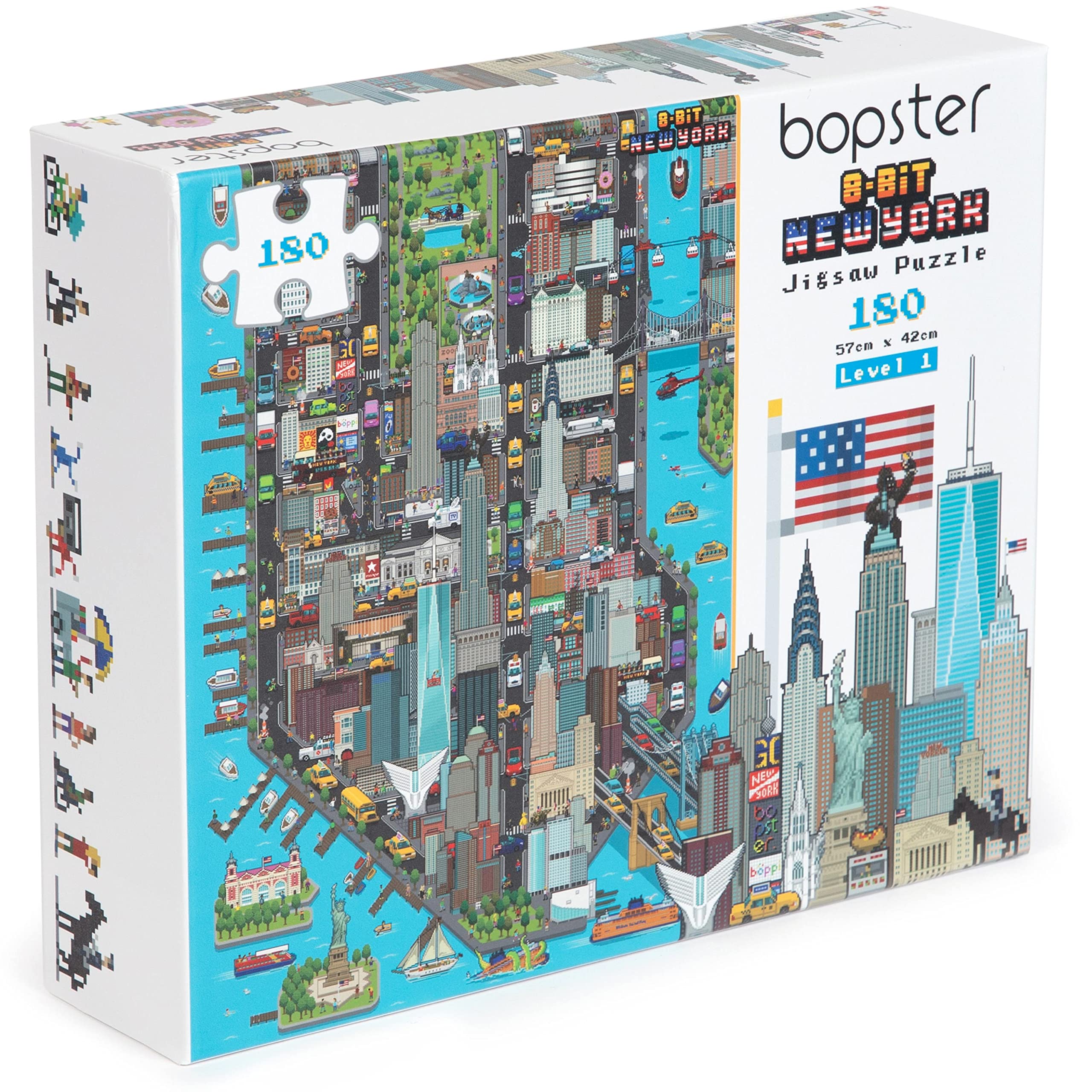 Jigsaw Puzzles for Kids 180 Piece New York Jigsaw Puzzle - 8-bit Retro Style New York Puzzle - Kids Puzzles Made with 100% Recycled Cardboard - Level 1 by bopster
