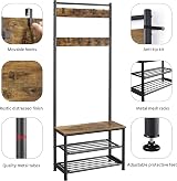 Yaheetech Coat Rack Stand 185cm with Shoe Bench Rustic Brown Industrial Hall view 9
