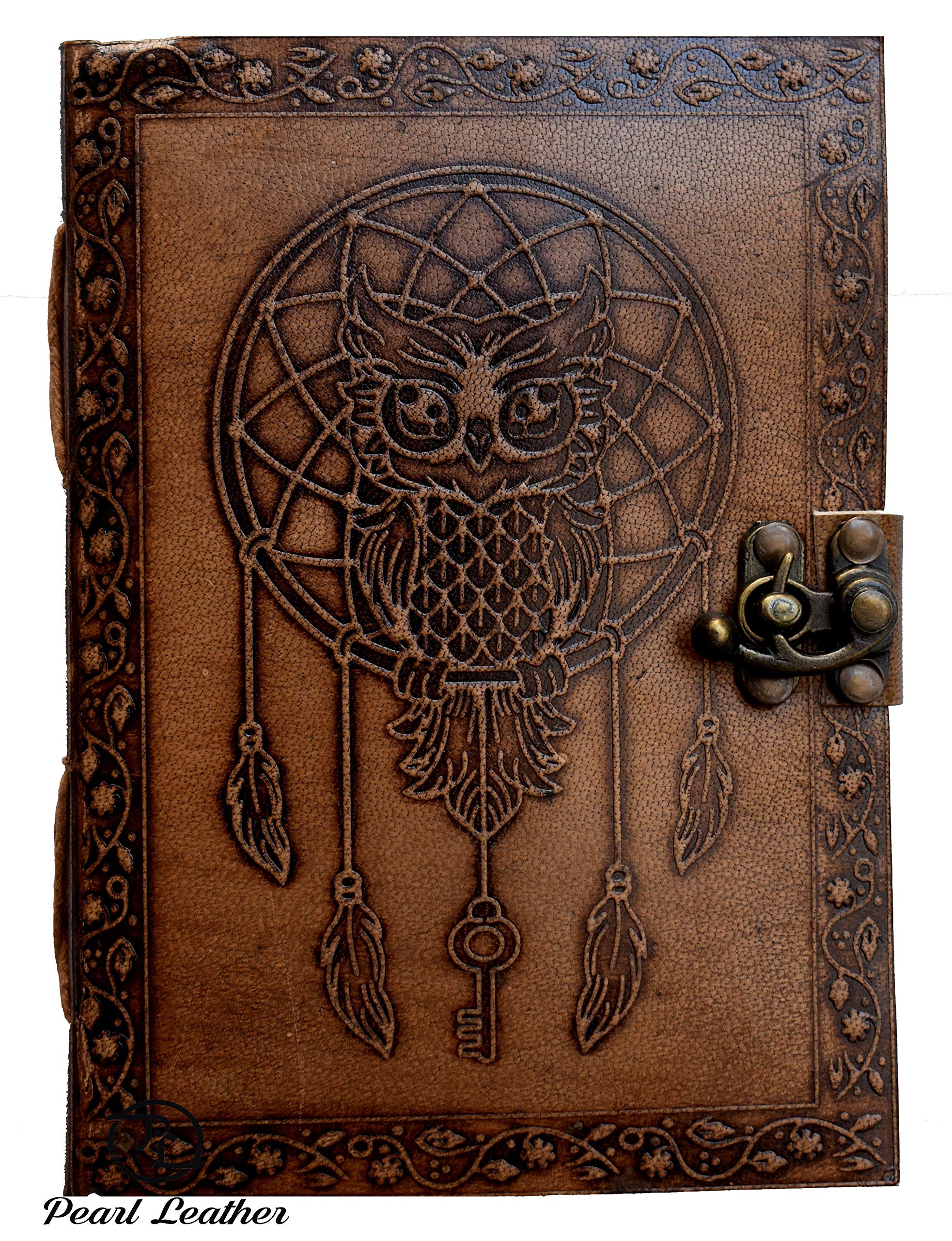 book of shadows journal blank dream catcher with owl leather witchcraft grimoire spell sketchbook college poetry dotted personal unni notebooks pro daily hardcover unlined c lock 7x5