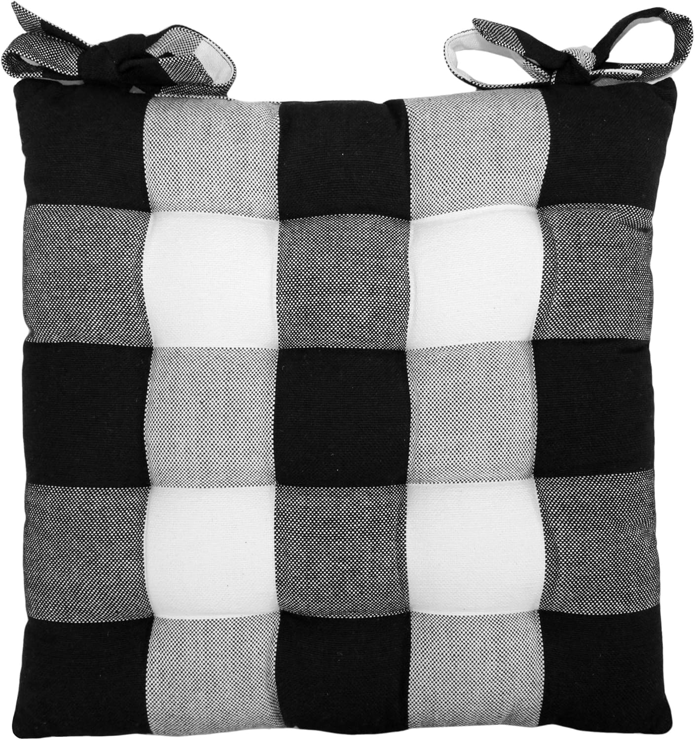 COTTON CRAFT Countryside Set of 4 Dining/Kitchen Chair Pads with Ties, 17x17 inch Black Buffalo Check: Home & Kitchen