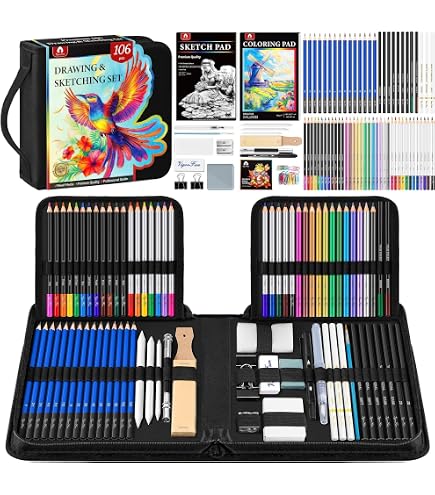 Kit De 46 Crayons De Dessin Professionnels - Graphite, Fusain, Couleurs - Avec Accessoires Pour Artistes - 8