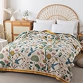 Snycler Boho Throw Blanket, 100% Cotton Soft Luxury Throw Rustic Quilt, 80"x90" Floral Printed Farmhouse Decor Bed Summer Blankets, All Season Rustic Reversible Bohemian Throw for Bed - Lemon