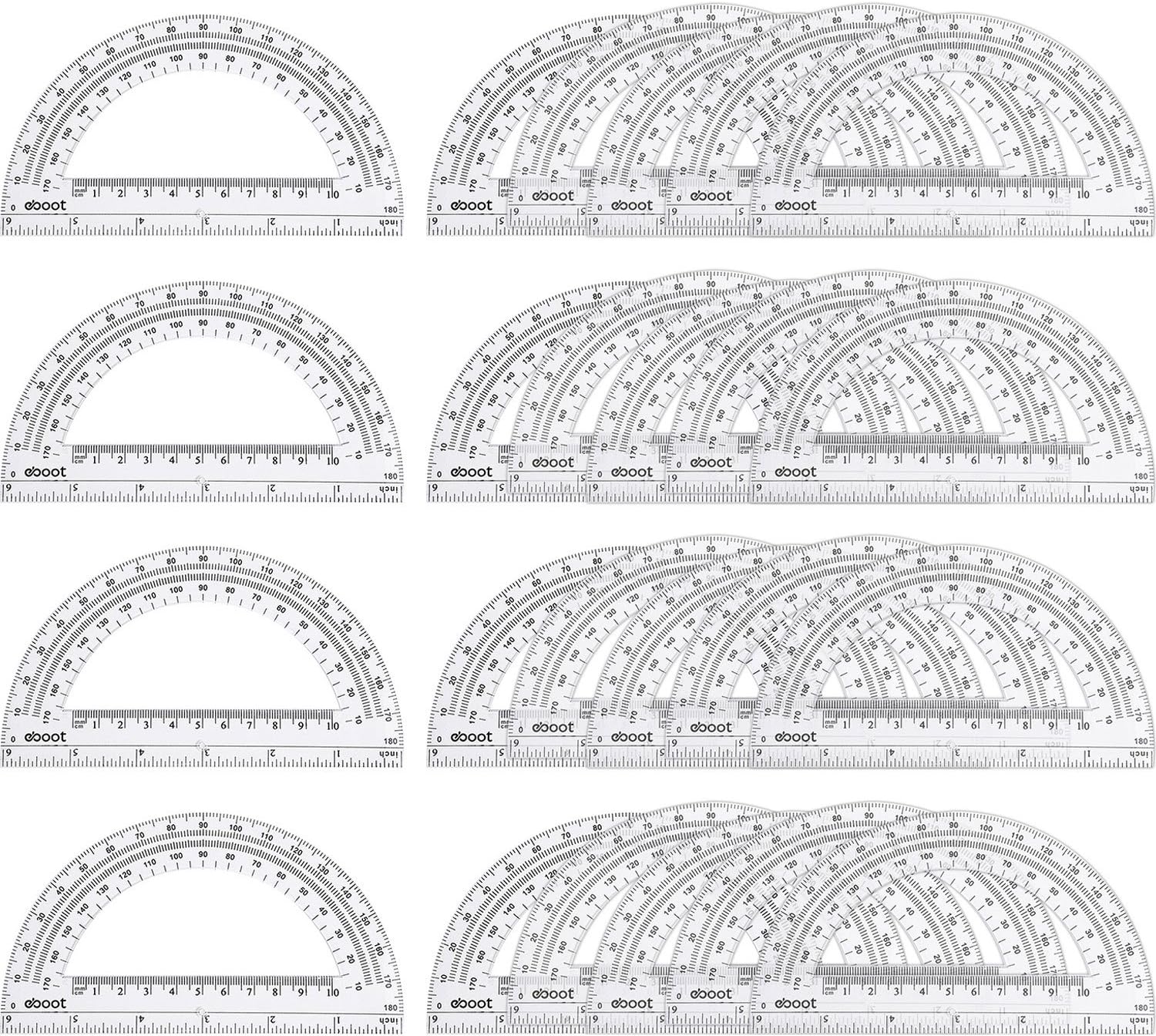 24 Pack Plastic Protractors Math Protractor 180 Degrees 6 Inch, Clear : Office Products