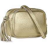 Italian Genuine Metallic Leather Crossbody Bag for Women with Tassel Zipper | Small Pebbled Calfskin Evening Purse