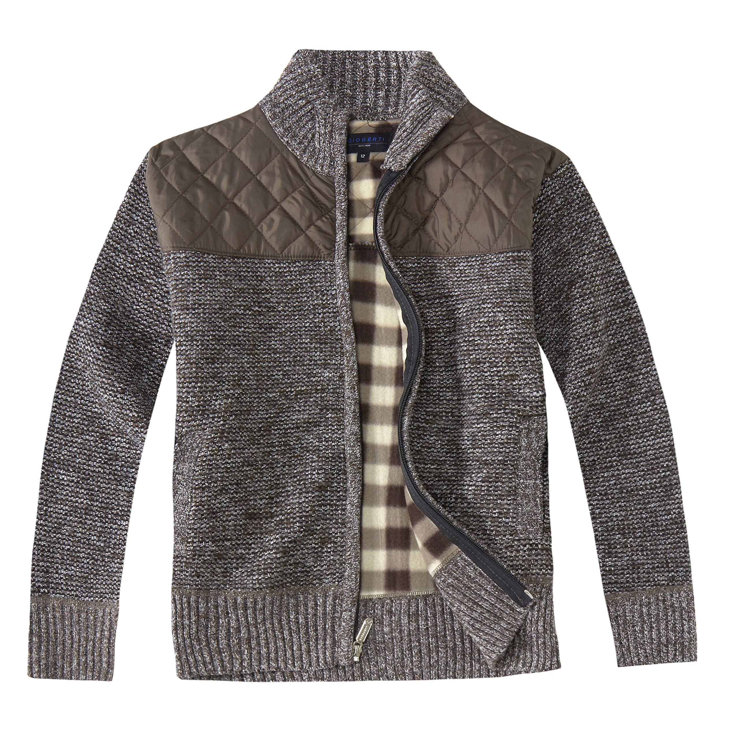 Gioberti Boy's Knitted Full Zip Cardigan Sweater with Soft Brushed Flannel Lining