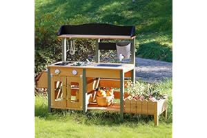 ROBOTIME Mud Kitchen for Kids Outdoor, Wood Outdoor Kitchen with Insect Observation Box & Planter Box, Toddler Play Kitchen w