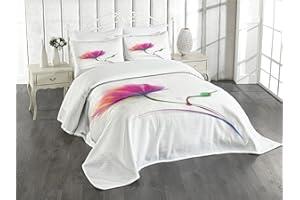 Ambesonne Flower Bedspread, Simplistic Poppy Design Purity and Grace Love and Friendship Splattered Image, Decorative Quilted 3 Piece Coverlet Set with 2 Pillow Shams, King Size, Fuchsia