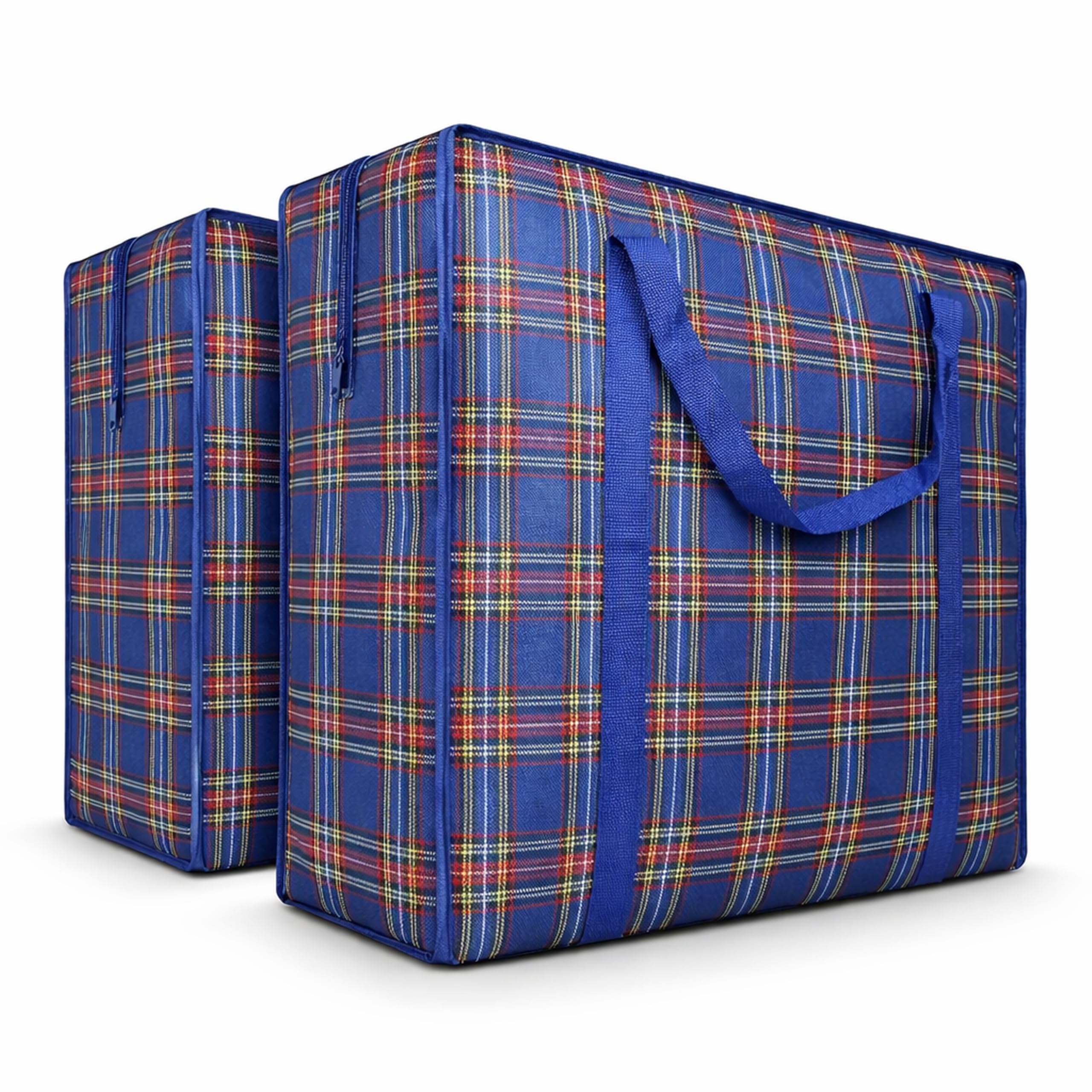 82L Extra Large JUMBO 190 GSM Oxford Fabric Waterproof Storage Bags with Zipper & Strong Handles – Heavy Duty Reusable for Moving, Laundry & Bedding (2 PCS BLUE)