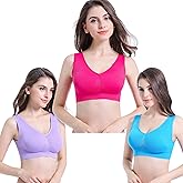 PRETTYWELL Sleep Bras for Women, Comfort Seamless Wireless Stretchy Sports Bra,3 Pack Yoga Bras, with Removable Pads