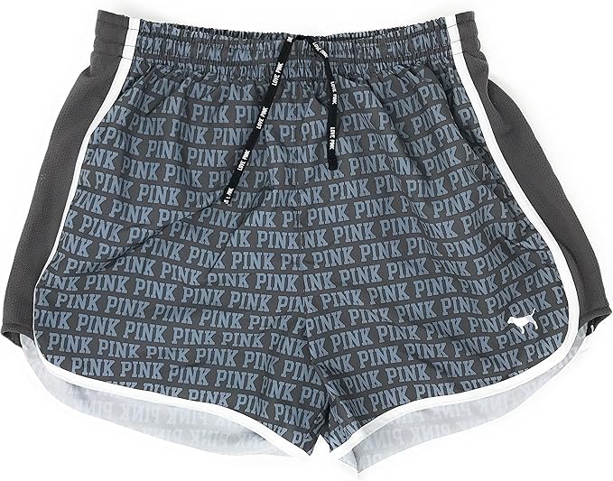 Victoria S Secret Pink Campus Gym Shorts Gray Logos White Trim