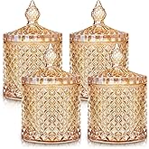 Aoriher 4 Pcs Crystal Glass Candy Jar Set with Lids Home Decorative Storage Jars for Apothecary, Bathroom, Kitchen, and Pantry, Ideal for Cotton Swabs and Jewelry(Medium,Amber)