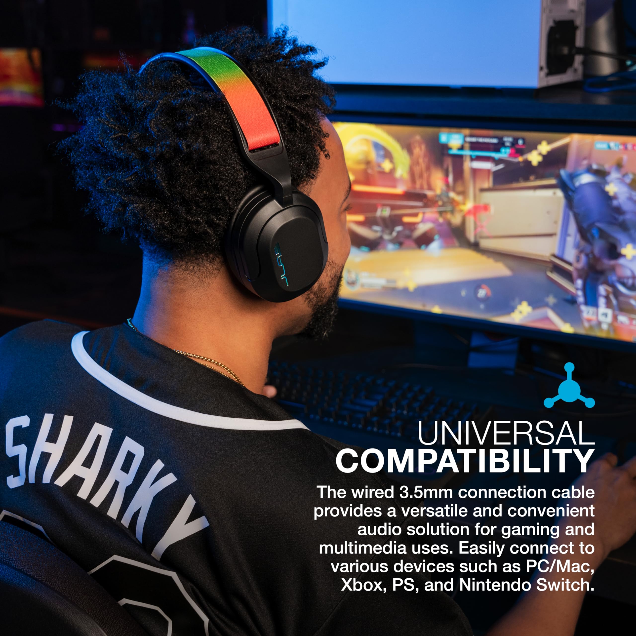JLab Nightfall Gaming Headset with Near-Field Directional Flip-to-Mute Rotating Boom Mic, 50mm Drivers and Sound Isolating Inner Shelf, Wired 3.5mm for PC, PS5, PS4, Xbox Series X/S, Xbox one, Switch