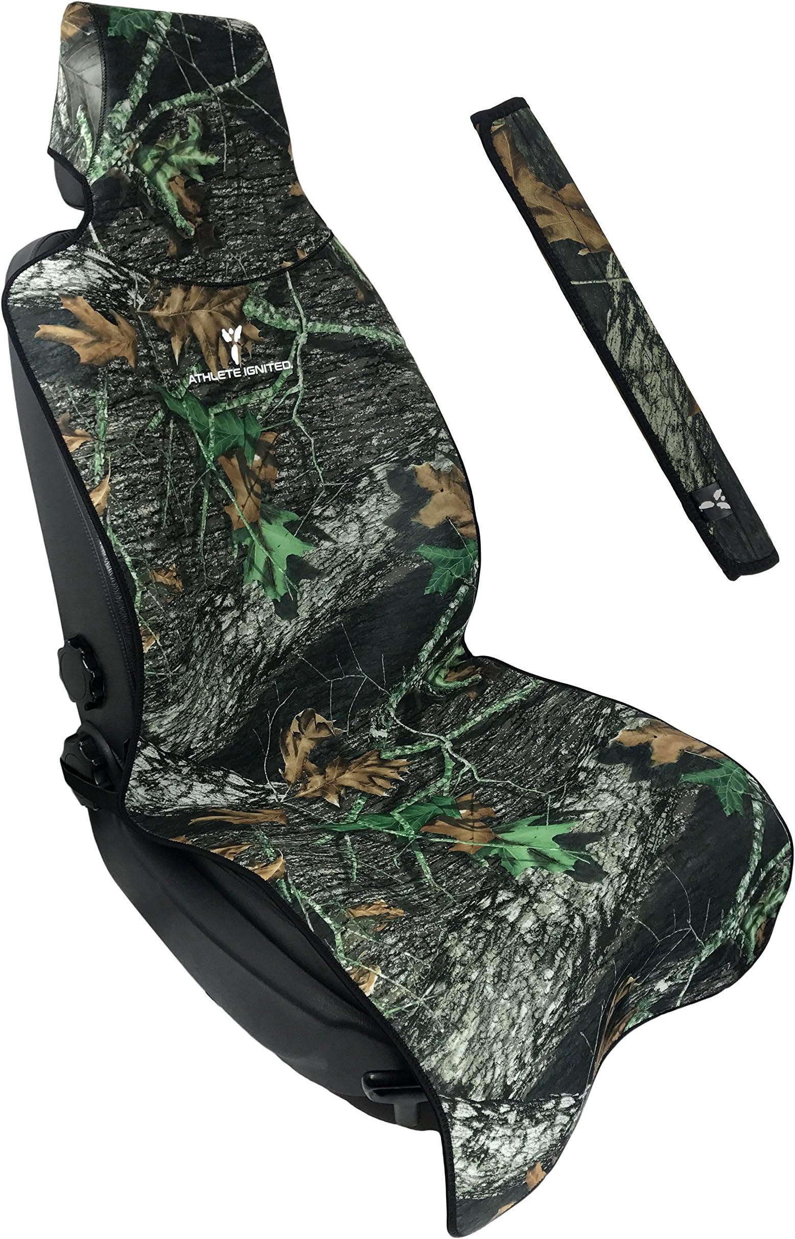 Seat Cover + Seatbelt Cover for Post Gym, Run, Crossfit, Yoga, Boxing, Spin, MMA and Pet Protection Neoprene Waterproof and Sweatproof with a Universal Car and Truck Seat Fit 22"X59" (Camo)