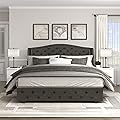 Lexicon Morris Button Tufted Upholstered Headboard, King, Charcoal