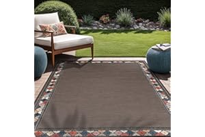 Beverly Rug Outdoor Rug 6x9 Bordered Modern Floral Area Rugs for Indoor and Outdoor Patio Easy to Clean Non Shedding Living Room Porch Garden Washable Outside Carpet (6 x 9 Brown)