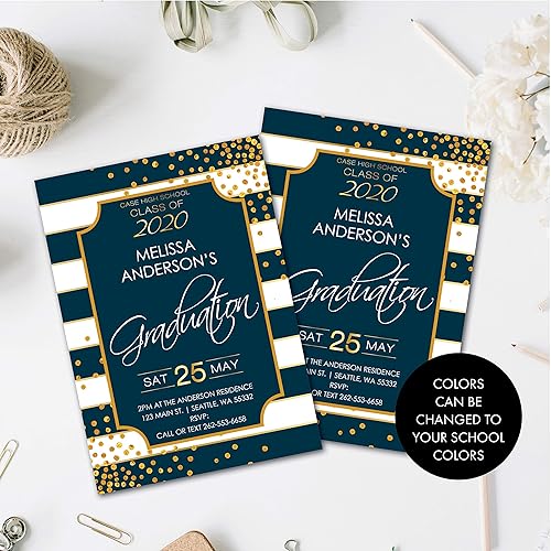 Amazon Com Graduation Party Invitation Navy And Gold Graduation Announcement Graduation Invitation Class Of 2020 College High School Handmade
