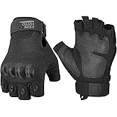 KEMIMOTO Fingerless Tactical Gloves for Men, Motorcycle Gloves for Outdoor Work Sports, Fingerless Cycling Gloves for Hunting Hiking Camping