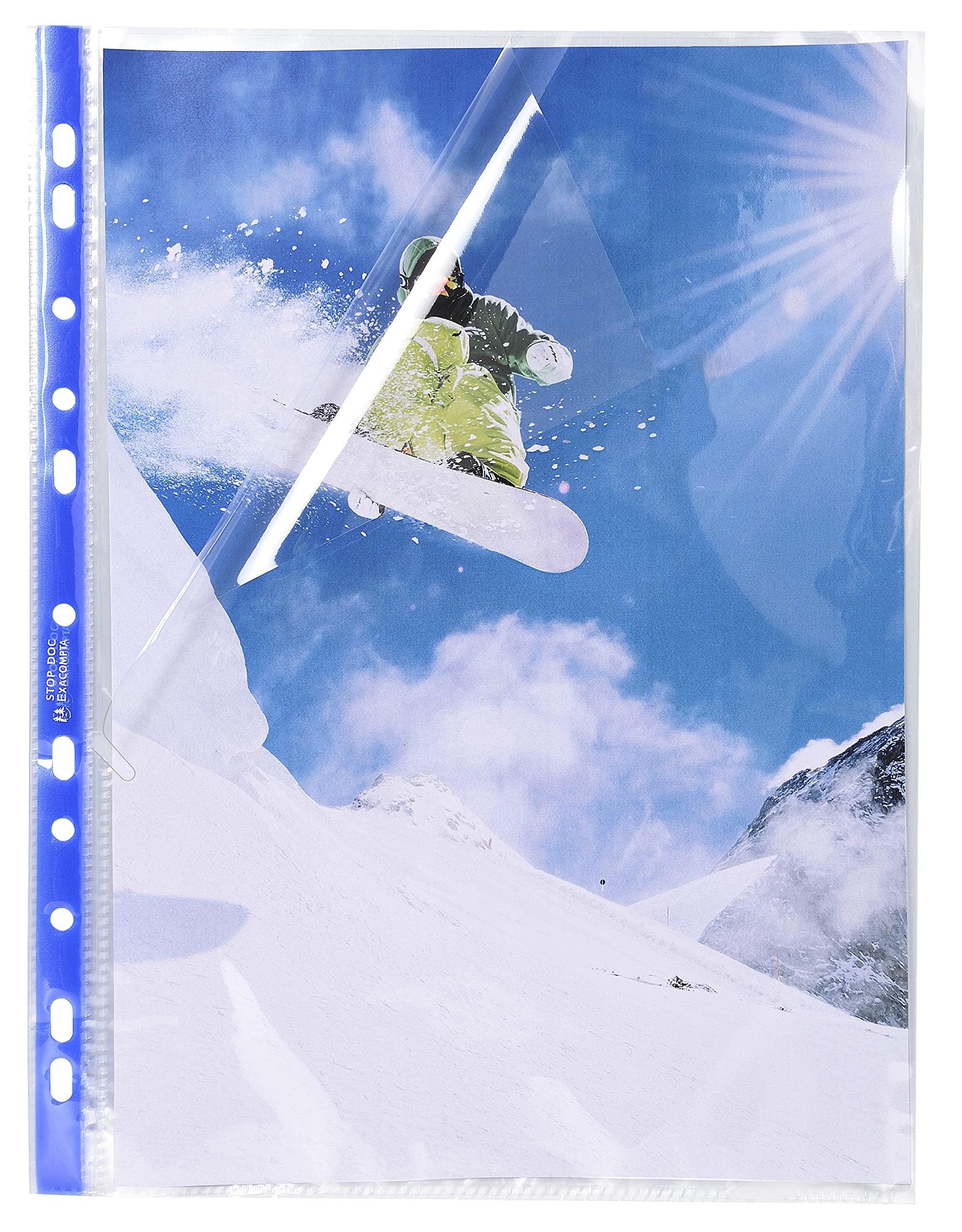 Exacompta - Ref 5870E - Stop Doc Corner Opening Punched Pockets (Pack of 100) - Suitable for Storing A4 Documents, Made From 60 Micron Clear Polypropylene - Corner Opening