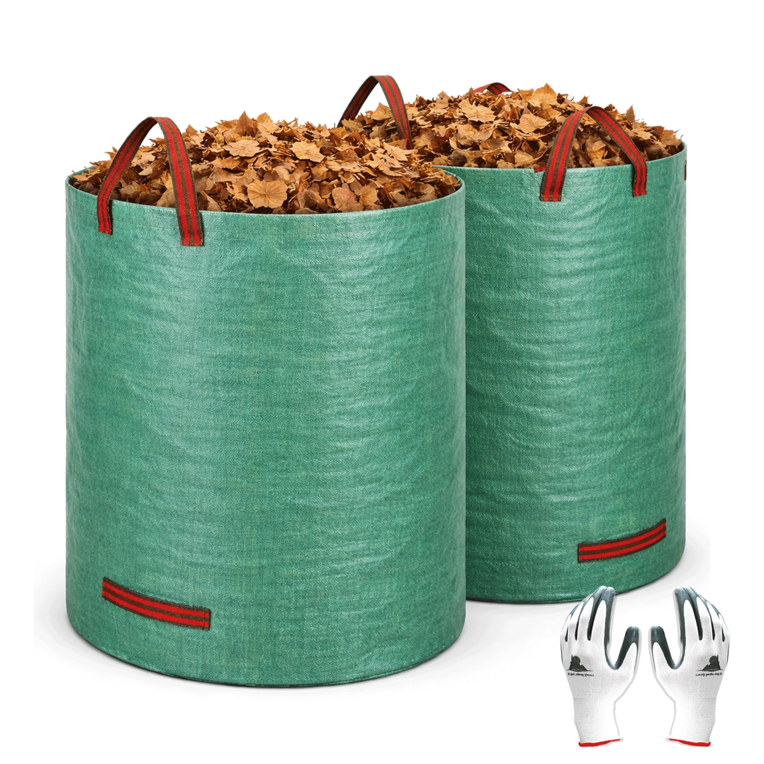 Gardzen 2-Pack 132 Gallon Yard Waste Bags, Reusable Heavy Duty Collapsible Garden Leaf Bags with Plastic Ring, Stand-Up Yard Waste Bin for Leaves, Lawn Debris & Grass Clippings