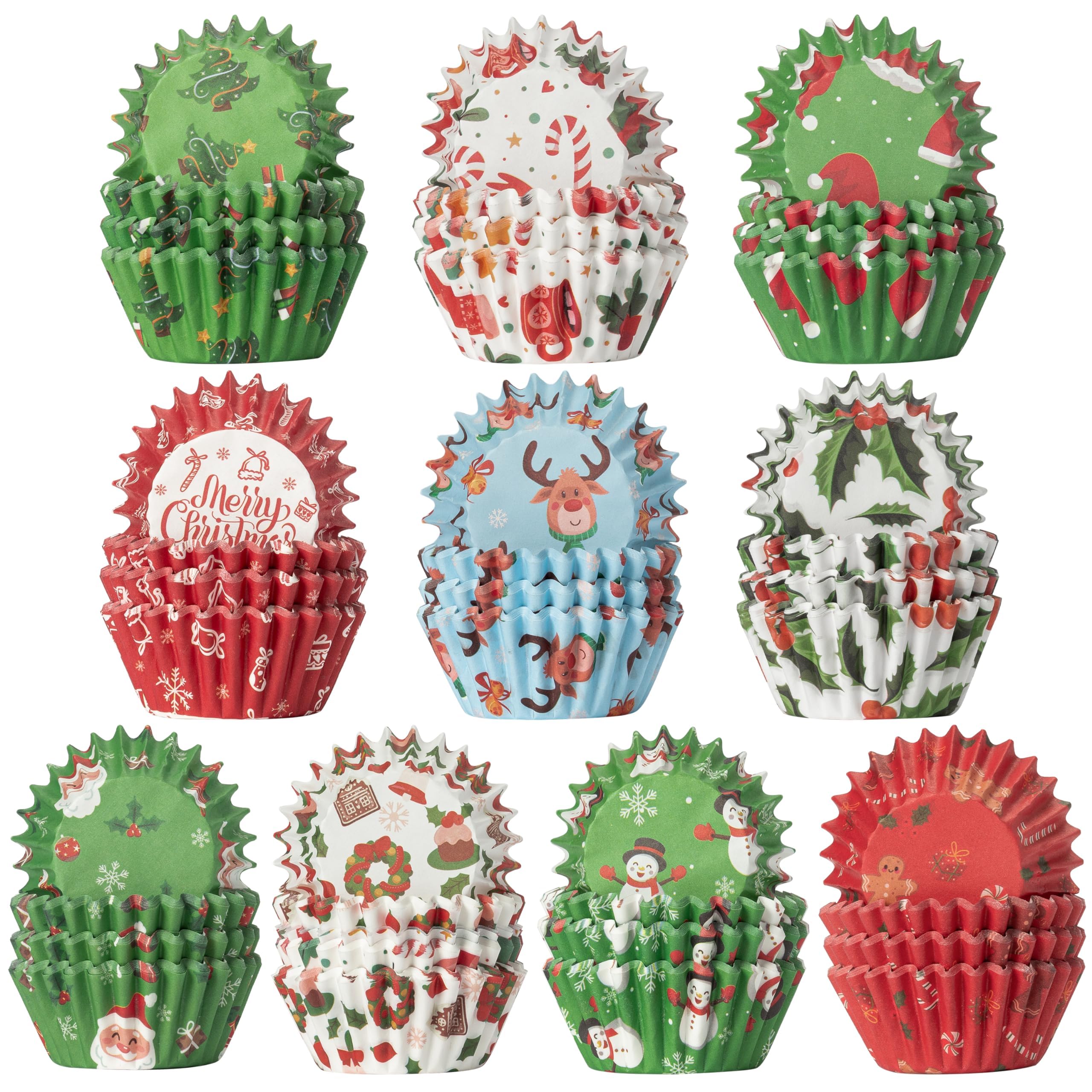 GROBRO7 600Pcs Christmas Cupcake Liners, Mini Greaseproof Paper Baking Cups, Muffin Cases Wrapper Cake Cases Xmas Green Red for Christmas Winter Holiday New Year Party Supplies Dessert Baking Decor