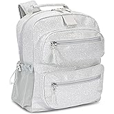 Bentgo Kids Glitter Backpack - Lightweight 14” Backpack for School, Travel & Daycare, Ideal for Ages 4+, Durable & Water-Resistant, Roomy Interior, & Loop for Lunch Bag (Glitter Edition - Silver)