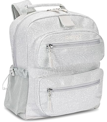 Silver Glitter Backpack with White Trim - Star Accent Silver Glitter Backpacks, Customize, Cheer, Dance  main image 3