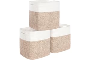 MINTWOOD Design 3-Pack 11x11 Inch Cube Storage Bin, Woven Storage Cube Organizer, Closet Organizer, Cute Square Storage Bins, Decorative Classroom Bathroom Pantry and Shelf Baskets, Light Brown
