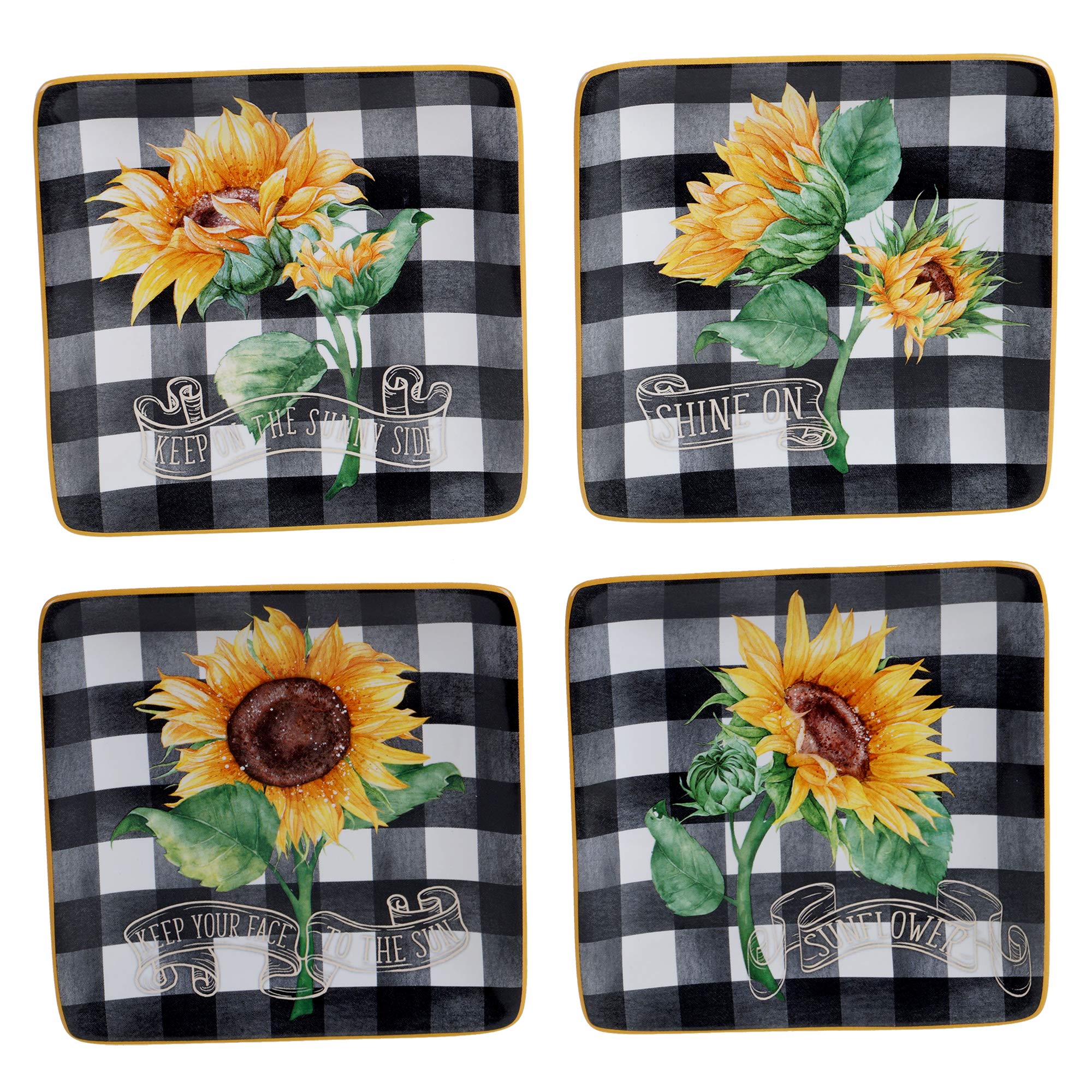 Certified International Sunflower Fields 6" Canape/Lucheon Plates, Set of 4 Assorted Designs,