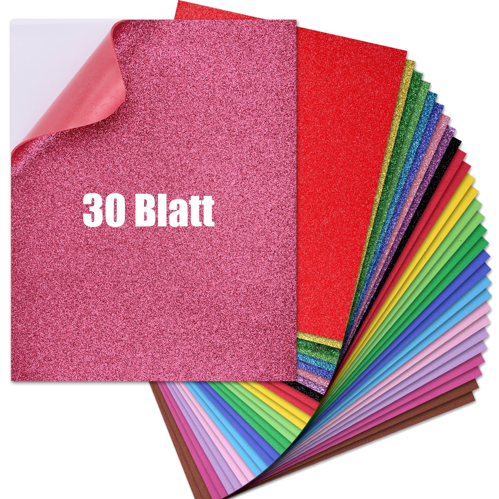 VGOODALL 30 Bögen Moosgummi Basteln A4, 2mm Bunt mit 5 Moosgummi Glitzer Schaumgummi Basteln Schaumstoff zum Basteln Moosgummi A4 für DIY Bastelarbeiten