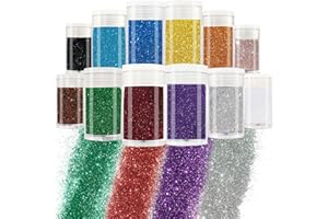 Matio Ultra Fine Glitter Powder, 12 Colors Craft Resin Glitter, 1/128" Metallic Nail Sequins Flakes for Epoxy Resin Tumbler, 