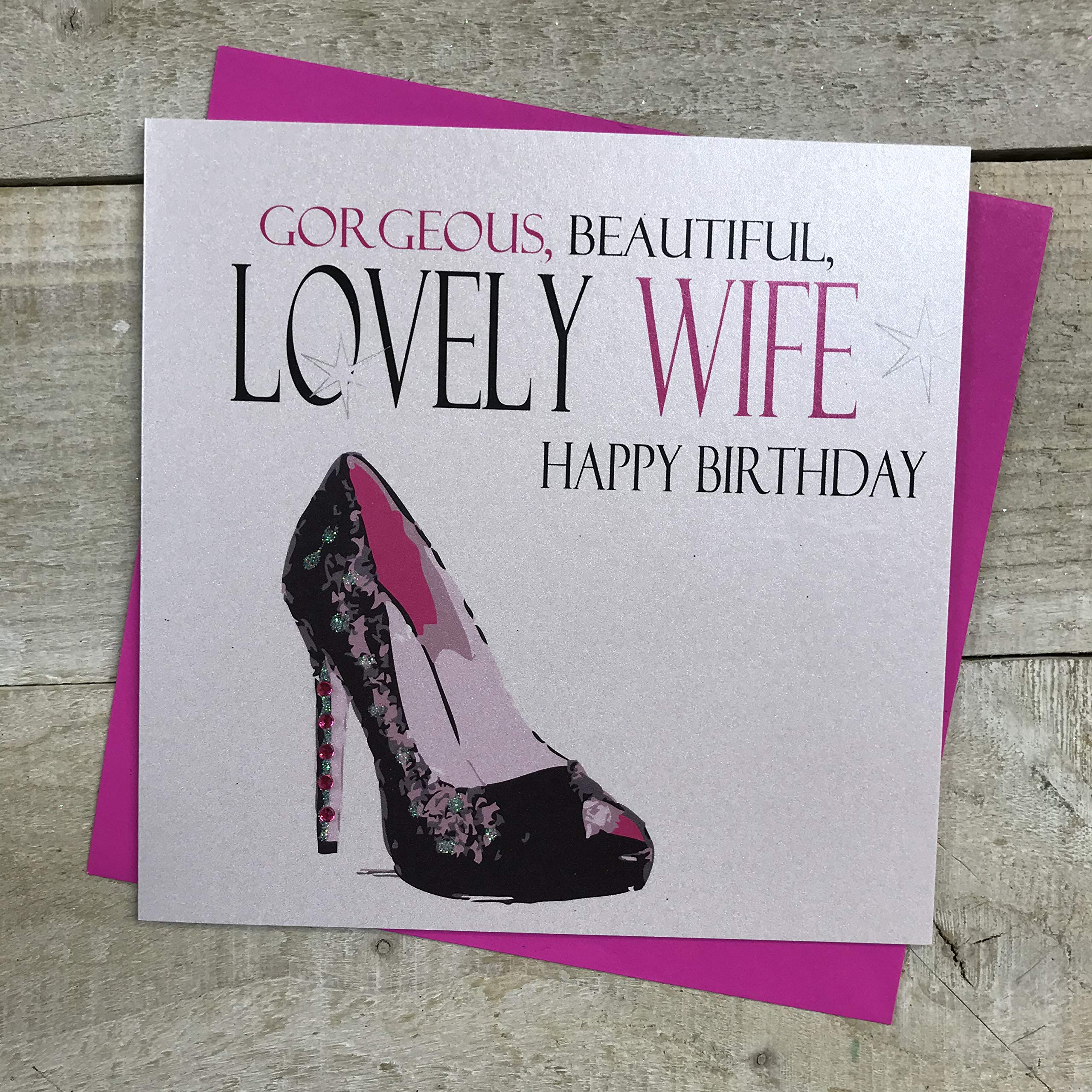 WHITE COTTON CARDS Gorgeous, Beautiful, Lovely Wife Happy Birthday Handmade Card, N63-W