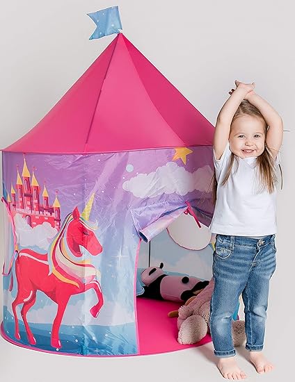 Amazon Com Leviani Foldable Kids Play Tent Fantasy Pretend Unicorn Castle For Princesses Queen Prince Compact Pink Playhouse Indoor And Outdoor Playset Decorations For Parties Camping Box Toys Games