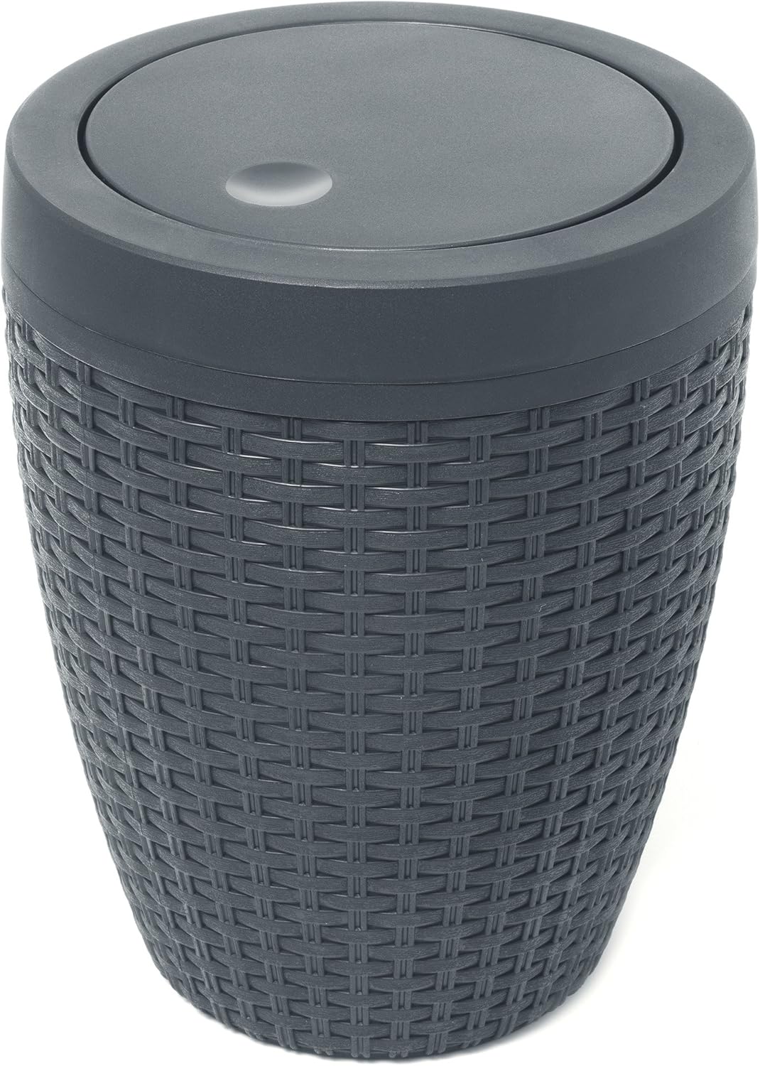 Addis 517488 Faux Rattan Round Swing Lid Bathroom Bin, Charcoal BigaMart