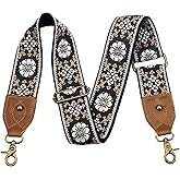 Nefelibata Purse Strap-2"Crazy Horse Leather Bag Strap Adjustable Replacement,Retro Jacquard Embroidery Crossbody Straps