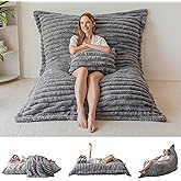 MAXYOYO Giant Bean Bag Chair with Pillow, 3 in 1 Convertible Bean Bag Chair for Adults with Washable Cover, Floor Cushion Stuffed Floor Lounger for Living Room Bedroom, Grey, Full