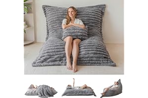 MAXYOYO Giant Bean Bag Chair with Pillow, 3 in 1 Convertible Bean Bag Chair for Adults with Removable Cover, Floor Cushion Stuffed Floor Lounger for Living Room Bedroom, Grey