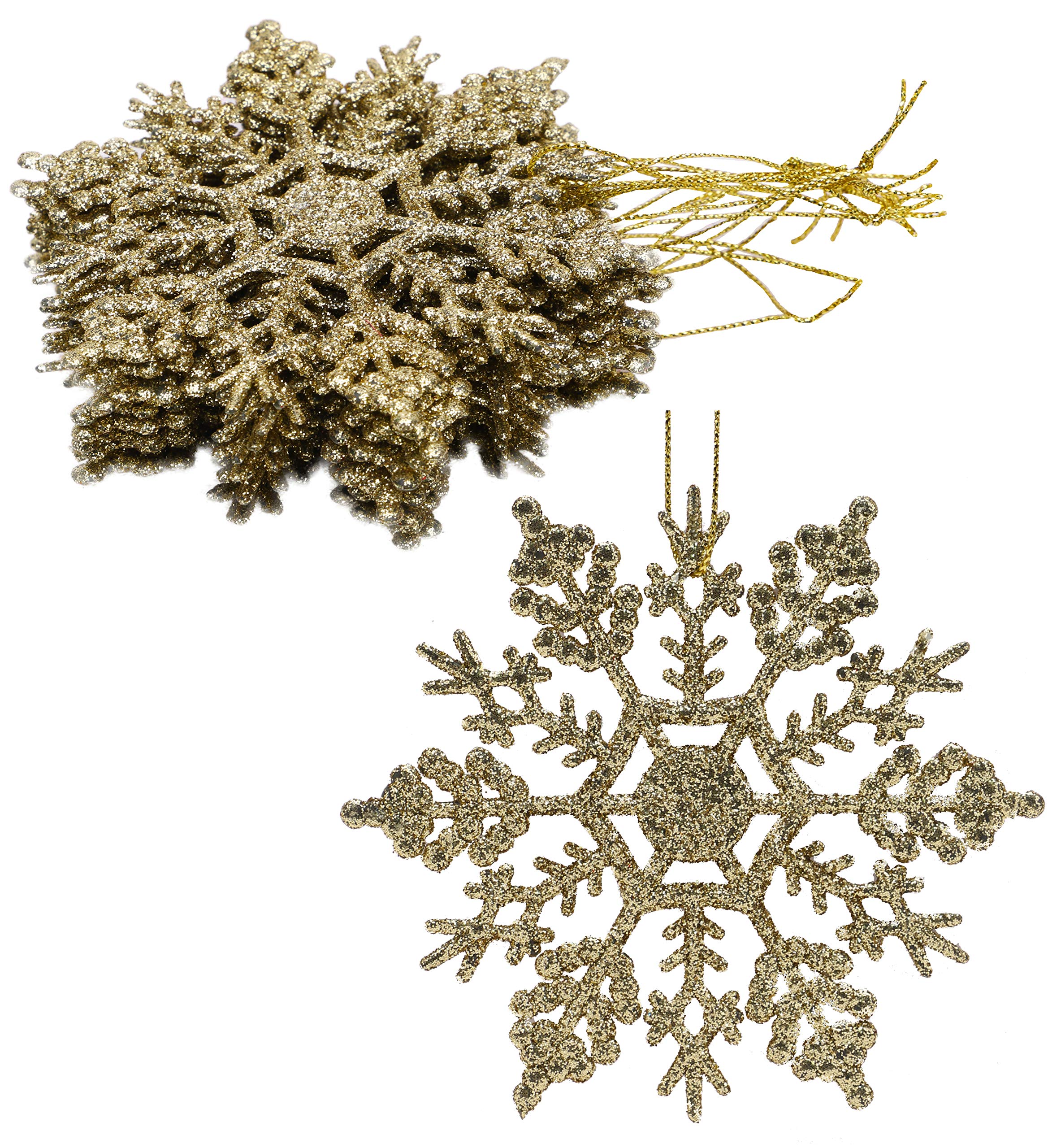 Christmas Concepts® Pack of 12-10cm Glitter Snowflake Hanging Decorations - Christmas Decorations (Gold)