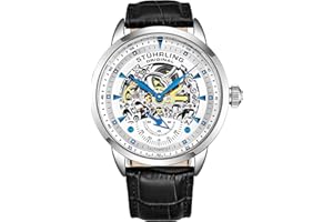 Stuhrling Original Mens Skeleton Automatic Dress Watch with Alligator Embossed Leather Strap Skeleton Dial